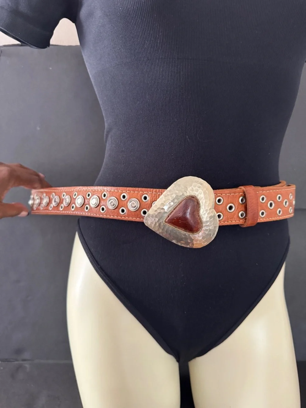 Chico’s Leather Studded Belt with Heart Buckle - Picture 8 of 16